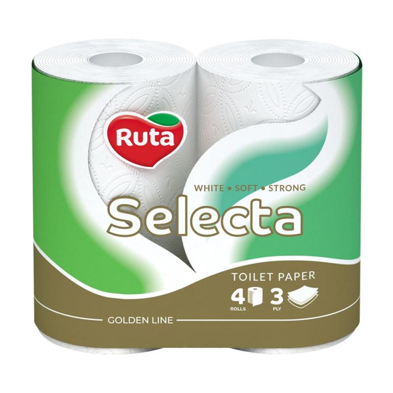 Tualetes papīrs "Ruta" Selecta 4 ruļļi, 3-slāņu, balts