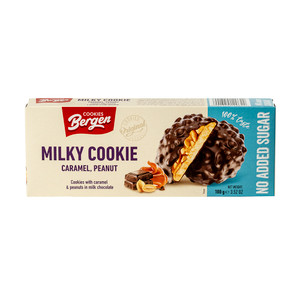 Kokosriekstu cepumi ar karameli un zemesriekstiem Bergen, bez pievienota cukura, 100 g