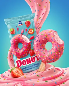 Saldējums vaniļa-zemene Donut, 70g/100 ml