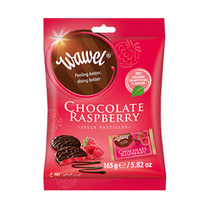Šokolādes želejas pastilas ar aveņu garšu Wawel, 165 g