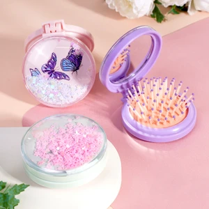 Apaļa matu ķemme ar spoguli fliteri