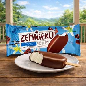 ZEMNIEKU plombīra saldējums šokolādes glazūrā uz kociņa, 110 ml