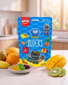Želejas konfektes ar augļu garšu Amos 4D Blocks, 72 g
