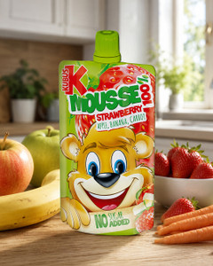 Ābolu - banānu - zemeņu - burkānu biezenis KUBUŠ 100%, 100 g
