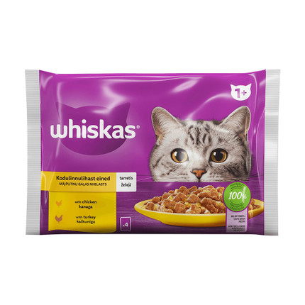 Kaķu barība Whiskas ar mājputnu gaļu, 4x85 g