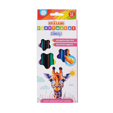 Krāsainie plastmasas zīmuļi, 12 krāsas