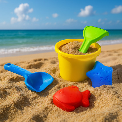 Smilšu rotaļlietu komplekts ar spaini, 6 gab.