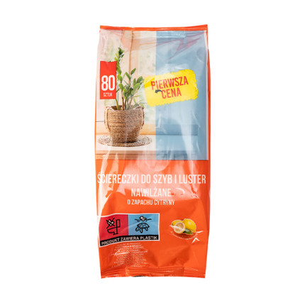 Mitrās salvetes stikliem un spoguļiem, 80 gab.