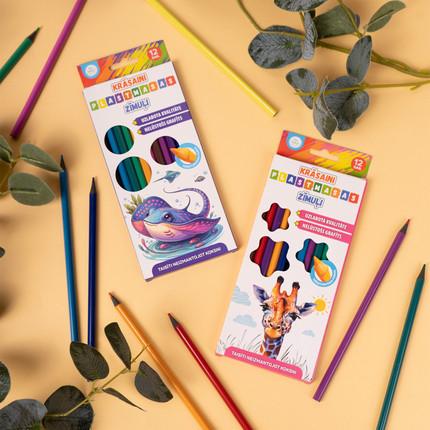 Krāsainie plastmasas zīmuļi, 12 krāsas