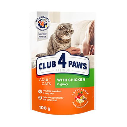 Kaķu barība Club 4 Paws Premium, ar vistas gaļu mērcē, 100 g
