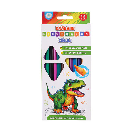 Krāsainie plastmasas zīmuļi, 12 krāsas