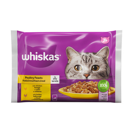 Kaķu barība Whiskas ar mājputnu gaļu 7+, 4x85 g