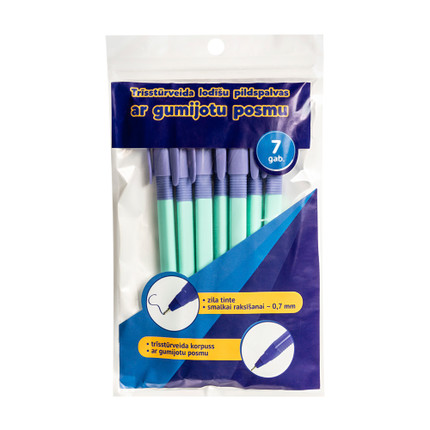 Trīsstūrveida lodīšu pildspalvas, 7 gab.