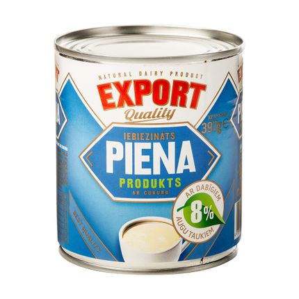 Iebiezinātais piens ar cukuru Export Quality, 8%, 397 g