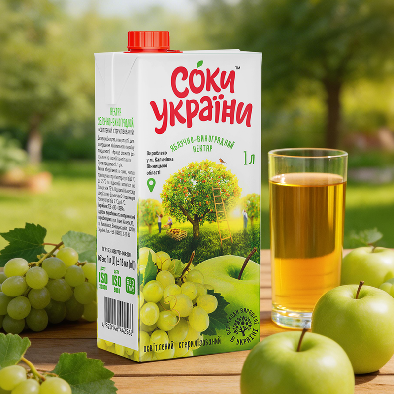 Ābolu-vīnogu nektārs Soki Ukraini, 1 l