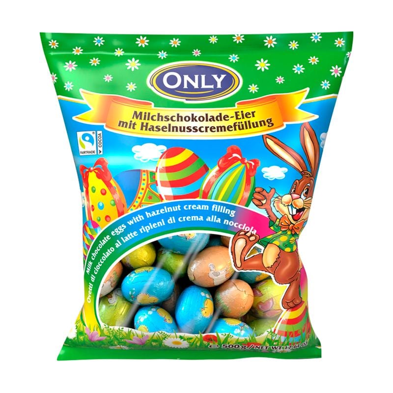 Piena šokolādes olas ar lazdu riekstu pildījumu, 500 g