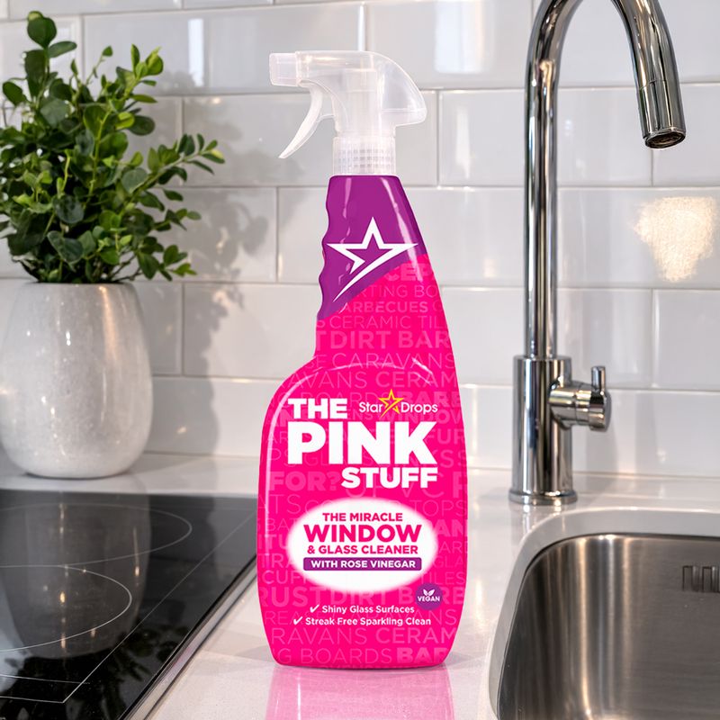 Stiklu tīrīšanas līdzeklis ar rožu etiķi PINK STUFF, 500 ml