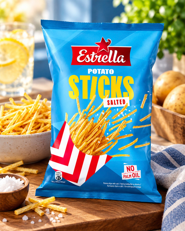 Kartupeļu čipsi ar sāli Estrella Sticks, 70 g