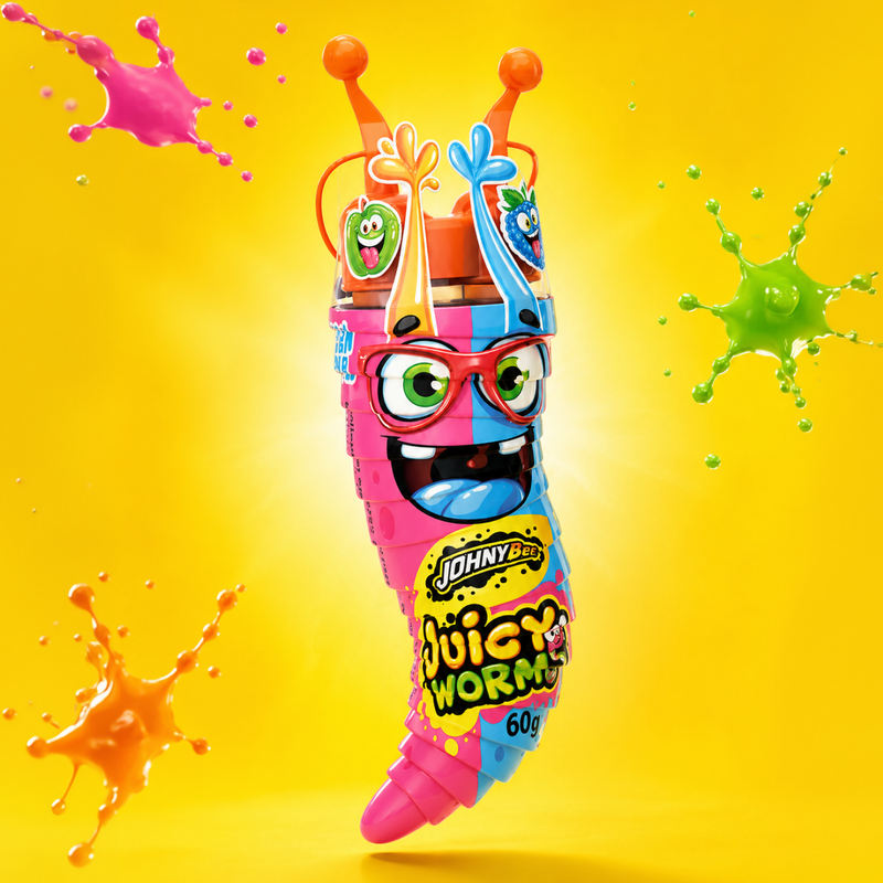 Šķidrā konfekte JOHNY BEE JUICY WORMS, 58 g
