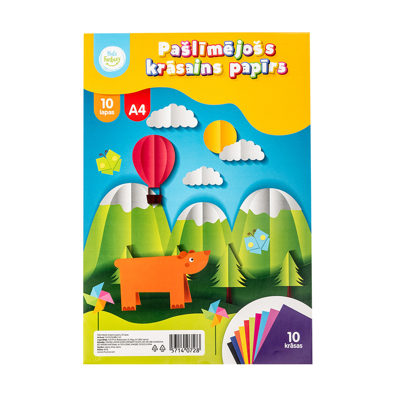 Krāsains papīrs, A4, 28 x 21 cm, 10 pašlīmējošas lapas