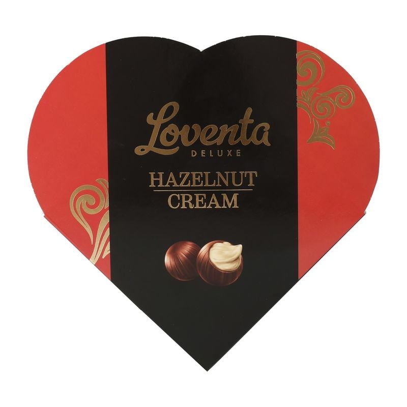 Šokolādes konfektes ar lazdu riekstu krēmu Loventa Heart,  110 g