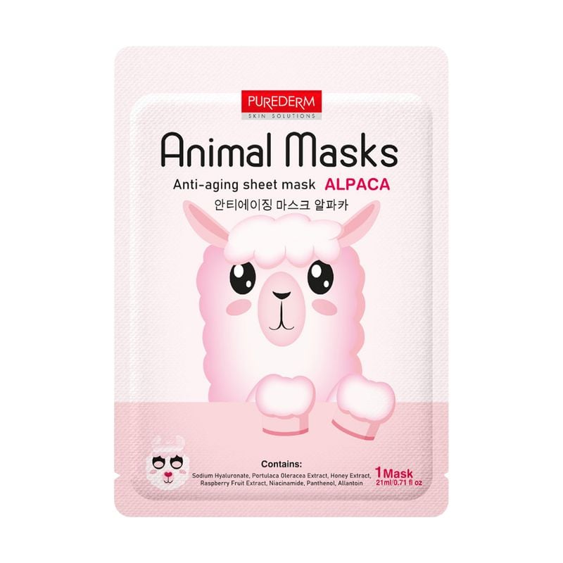 Auduma sejas maska ar apdruku Purederm Skin Solution Animal, dažādi veidi