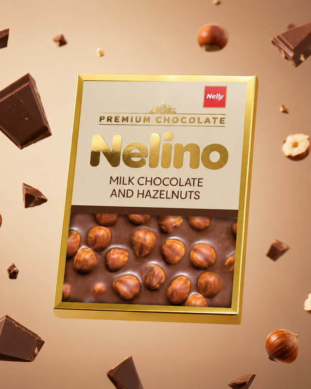 Piena šokolāde ar lazdu riekstiem Nelino, 50 g