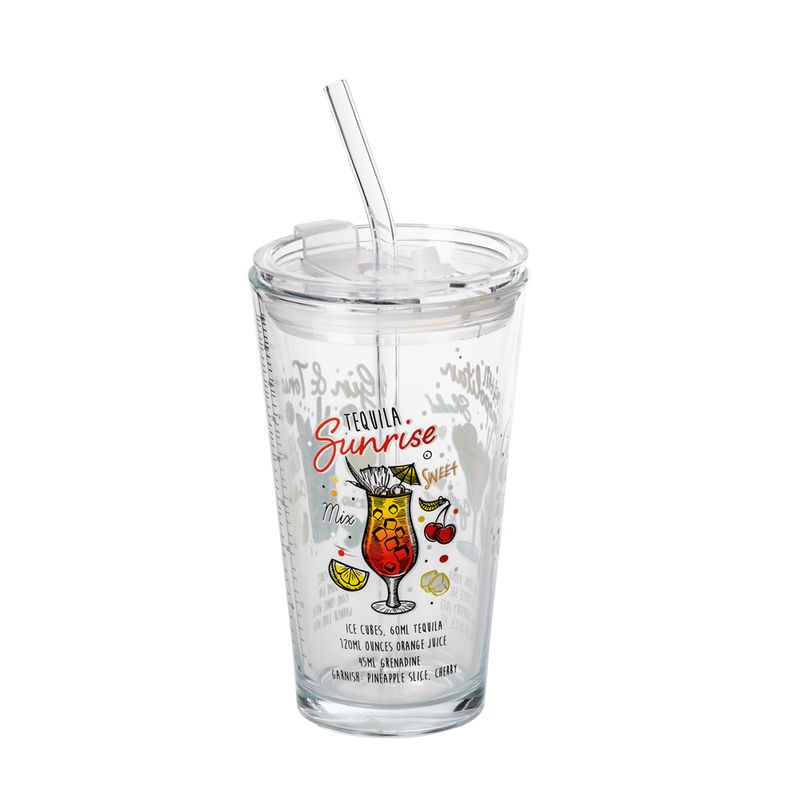 Glāze ar salmiņu un vāku 400 ml