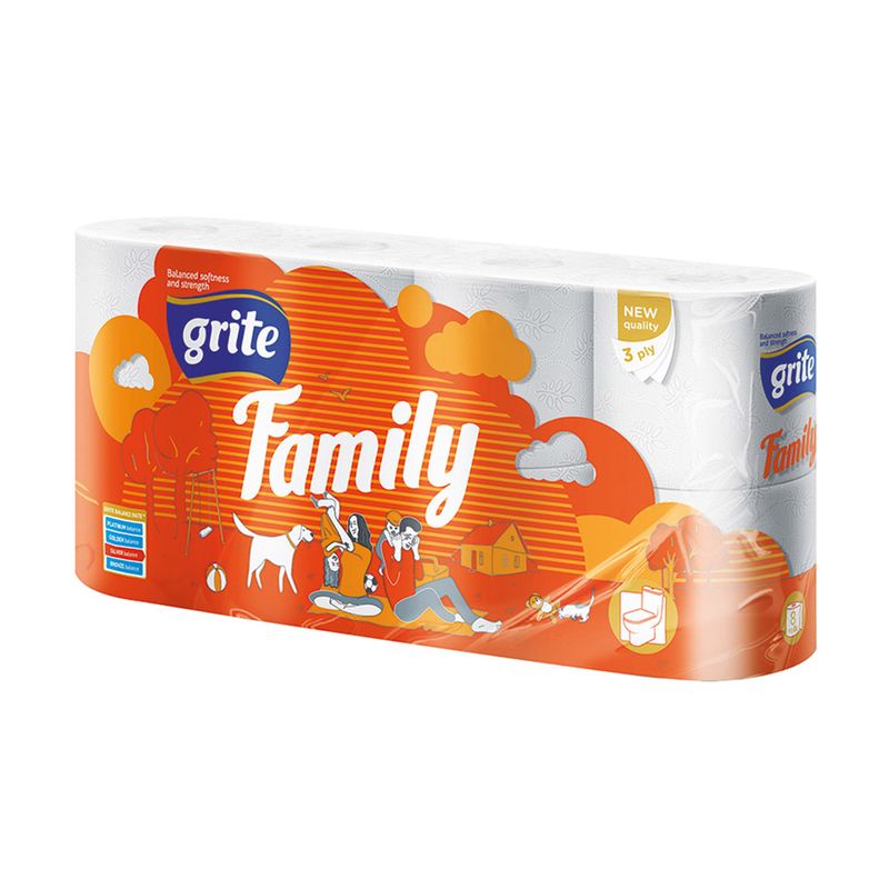 Tualetes papīrs Grite Family, 3 sl., 8 ruļļi