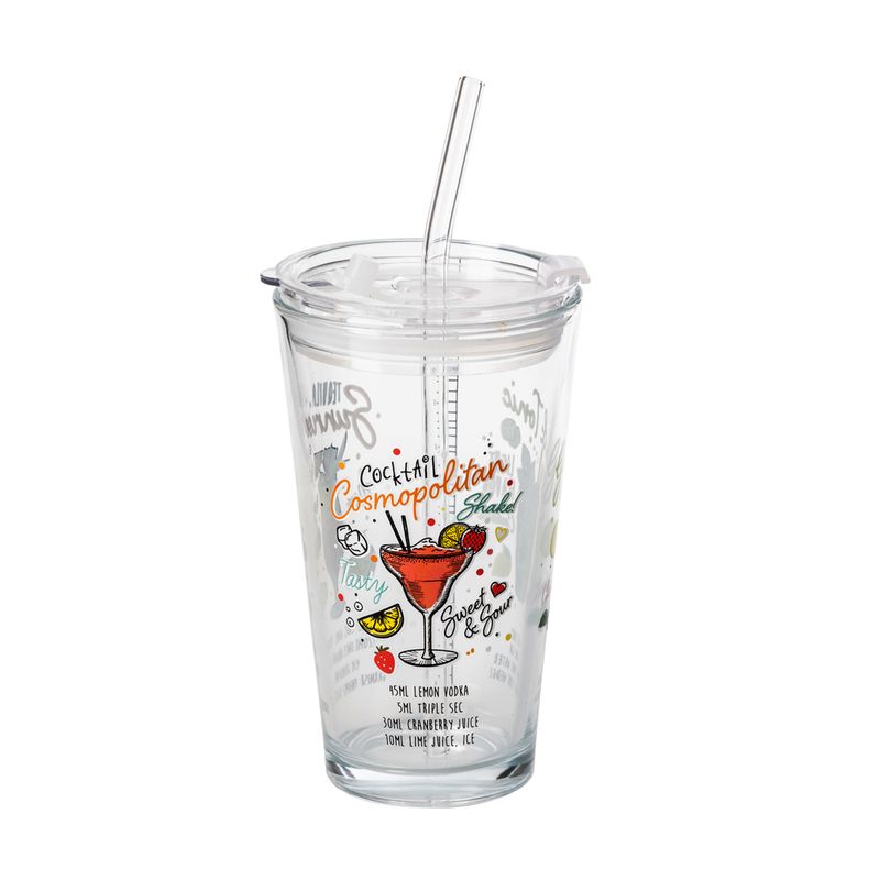 Glāze ar salmiņu un vāku 400 ml