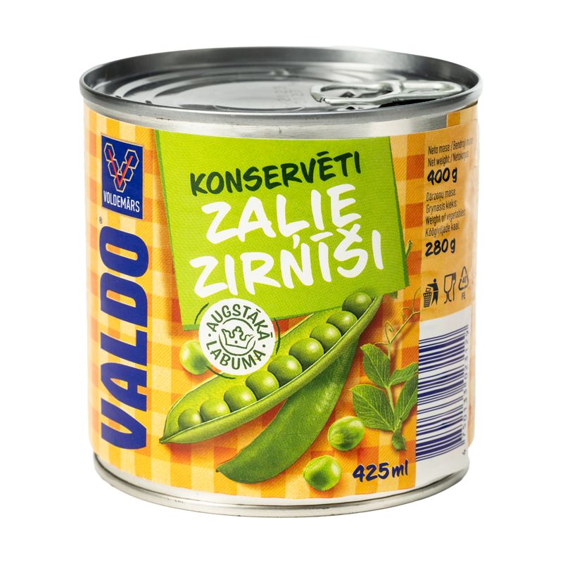 Konservēti zaļie zirnīši Valdo, 425 ml