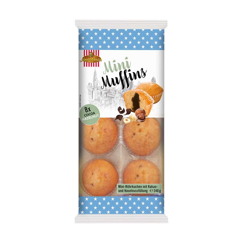 Mini maffins Meister Moulin, ar šokolādes un riekstu pildījumu, 240 g