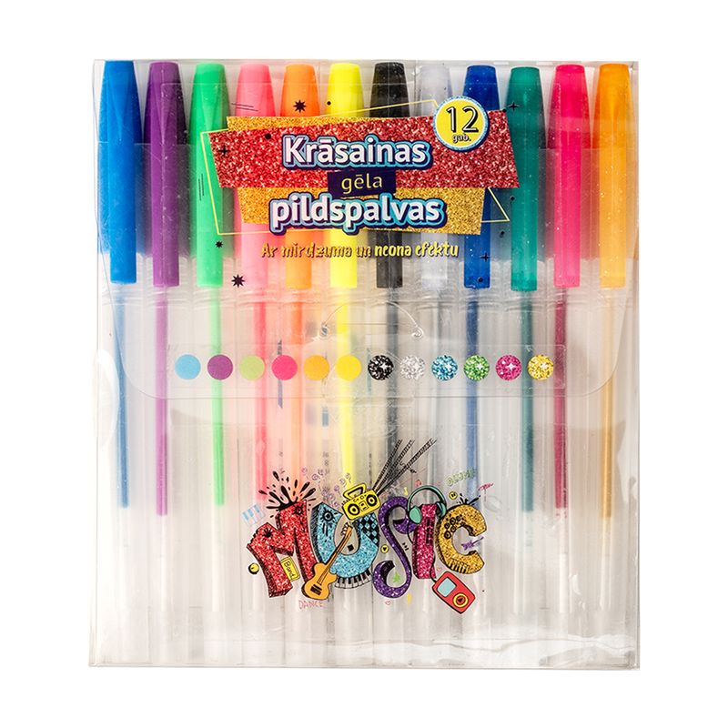 Krāsainu gela pildspalvu komplekts, 12 gab.