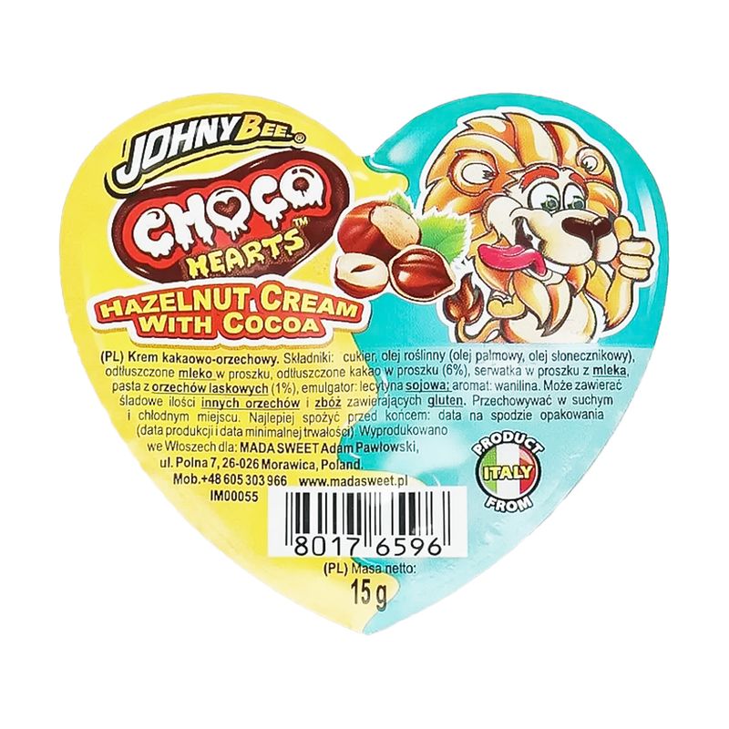 Kakao krēms ar lazdu riekstiem Choco hearts,  15 g