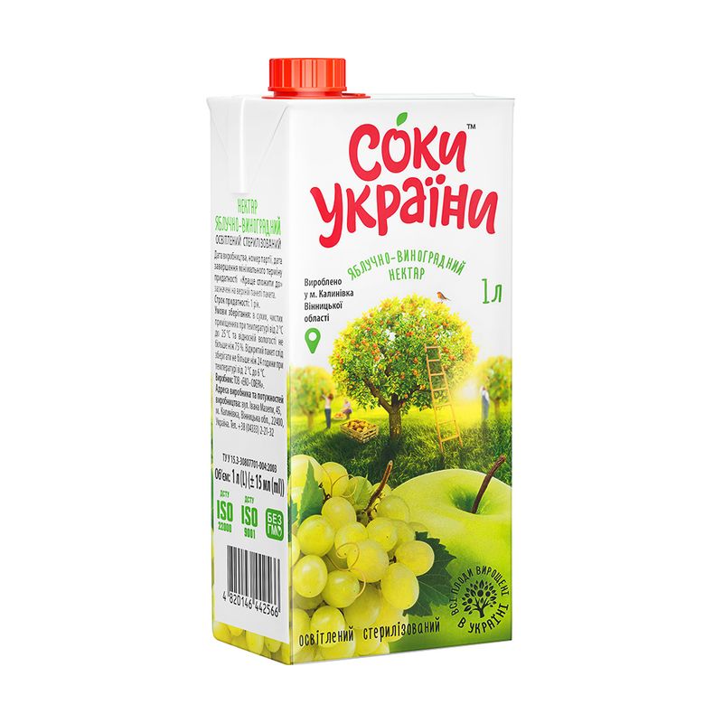 Ābolu-vīnogu nektārs Soki Ukraini, 1 l
