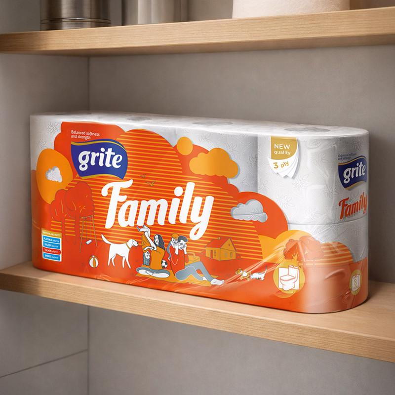 Tualetes papīrs Grite Family, 3 sl., 8 ruļļi