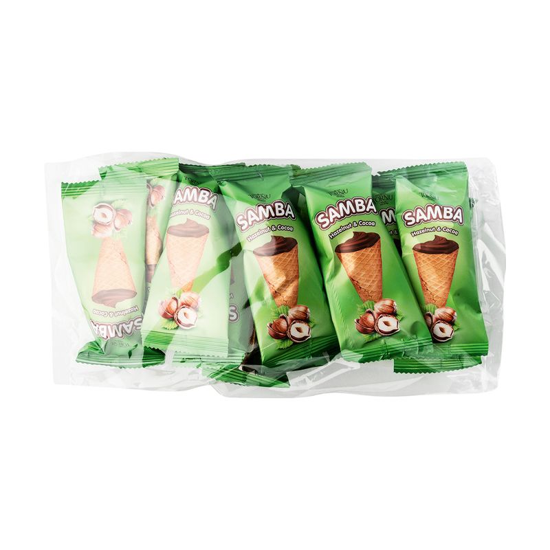 Vafeļu konusi Samba ar lazdu riekstu pildījumu, 200 g