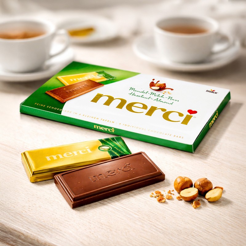 Šokolāde Merci ar lazdu un mandeļu riekstiem, 100 g