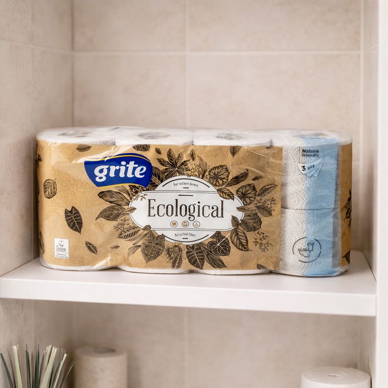 Tualetes papīrs Grite Ecological, 8 ruļļi, 3 slāņi