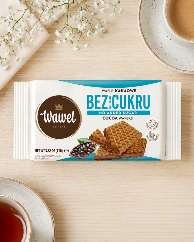 Vafeles ar kakao pildījumu bez cukura Wawel,110 g