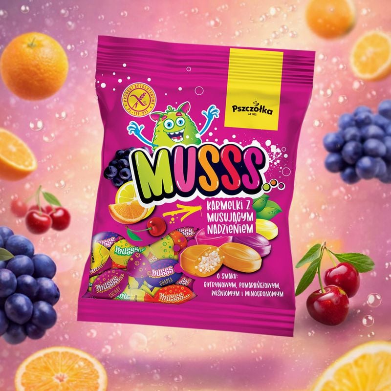 Karameles ar sprakšķošu pildījumu Musss, 100 g