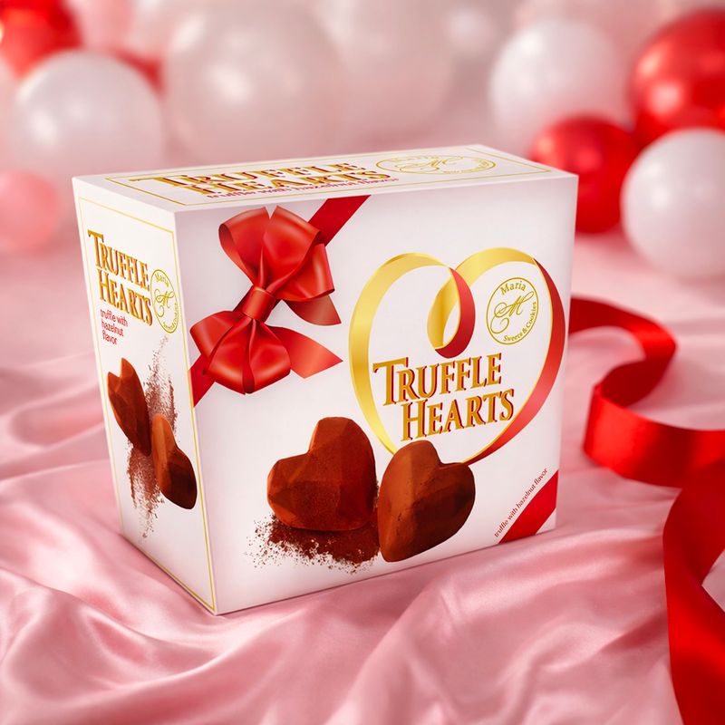 Šokolādes konfektes Truffle hearts, 120 g