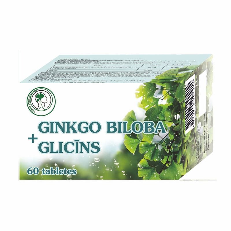Ginkgo biloba + glicīns,  60 kapsulas