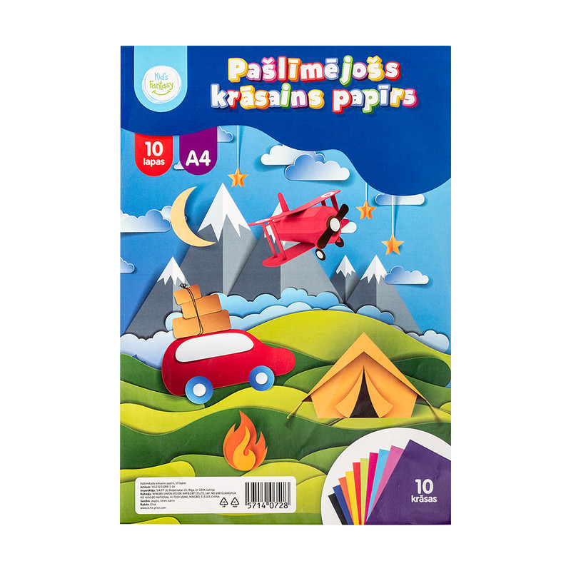Krāsains papīrs, A4, 28 x 21 cm, 10 pašlīmējošas lapas