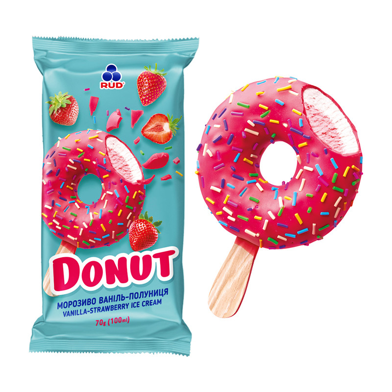 Saldējums DONUT vaniļa-zemene, 70g/100ml