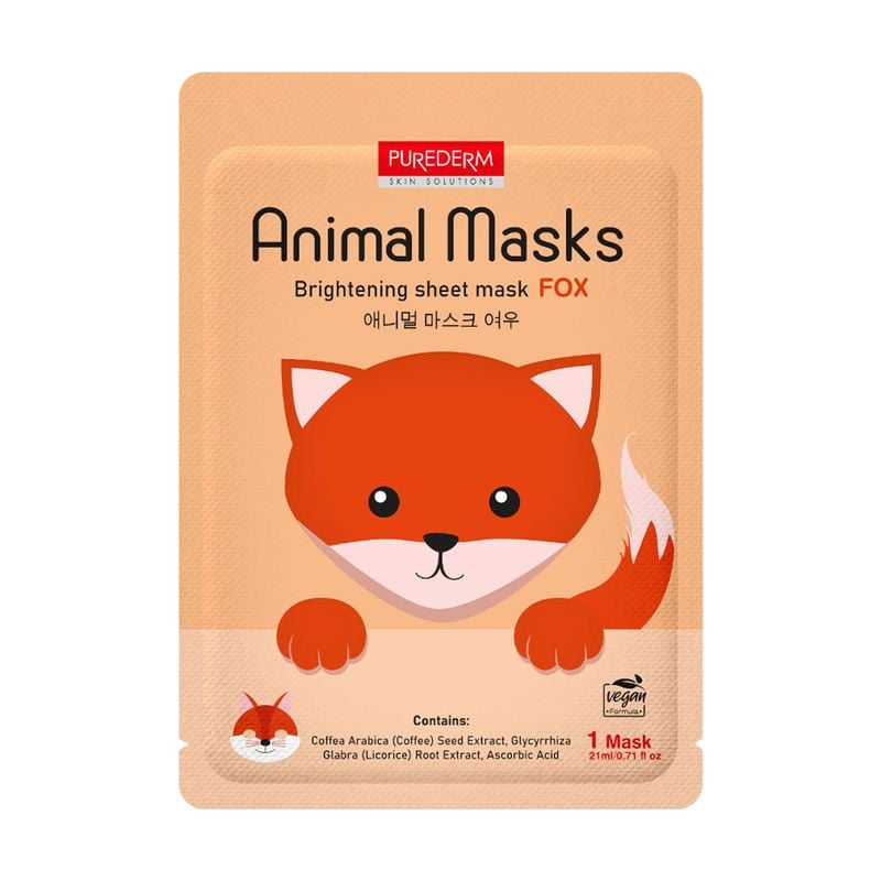 Auduma sejas maska ar apdruku Purederm Skin Solution Animal, dažādi veidi