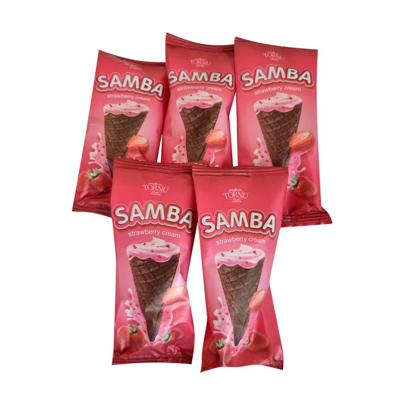 Vafeļu konusi Samba ar zemeņu garšas pildījumu, 200 g