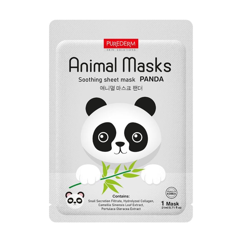 Auduma sejas maska ar apdruku Purederm Skin Solution Animal, dažādi veidi