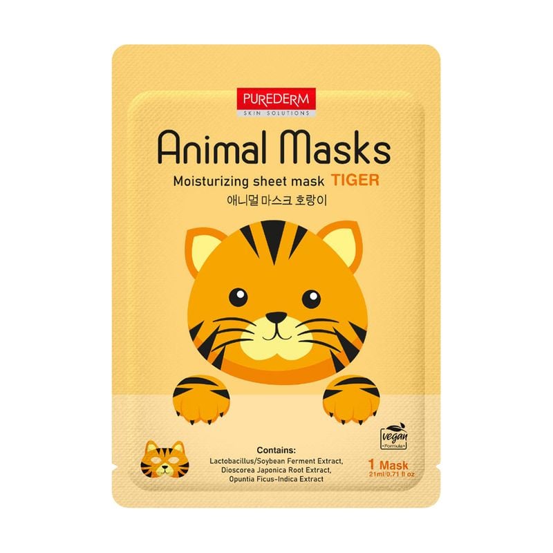 Auduma sejas maska ar apdruku Purederm Skin Solution Animal, dažādi veidi