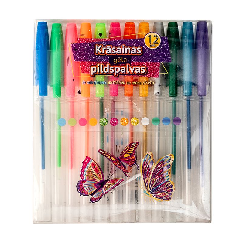 Krāsainu gela pildspalvu komplekts, 12 gab.